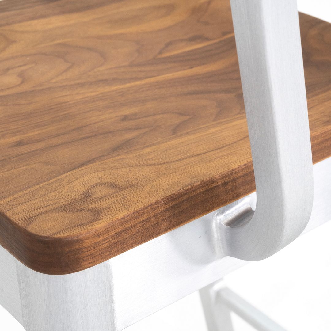 Emeco 1104 Navy Bar Stool With Wood Seat