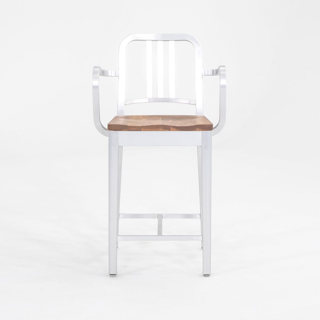 Emeco 1104 Navy Bar Stool With Wood Seat