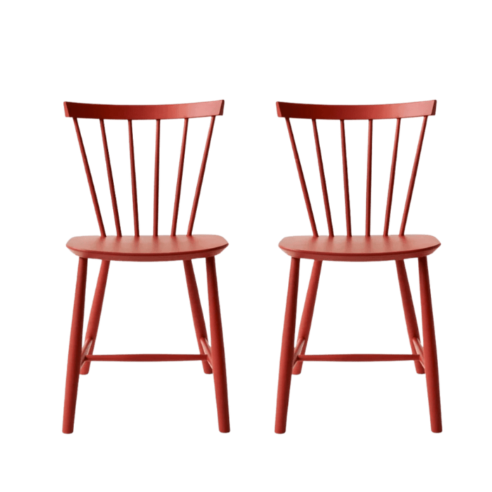 J46 Dining Chair — Coral Red Painted Beech — Set of 2