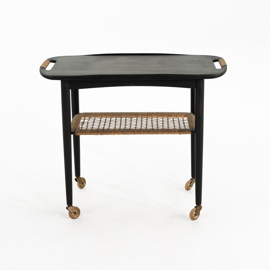 Danish Modern Two-Tiered Woven Bar Cart