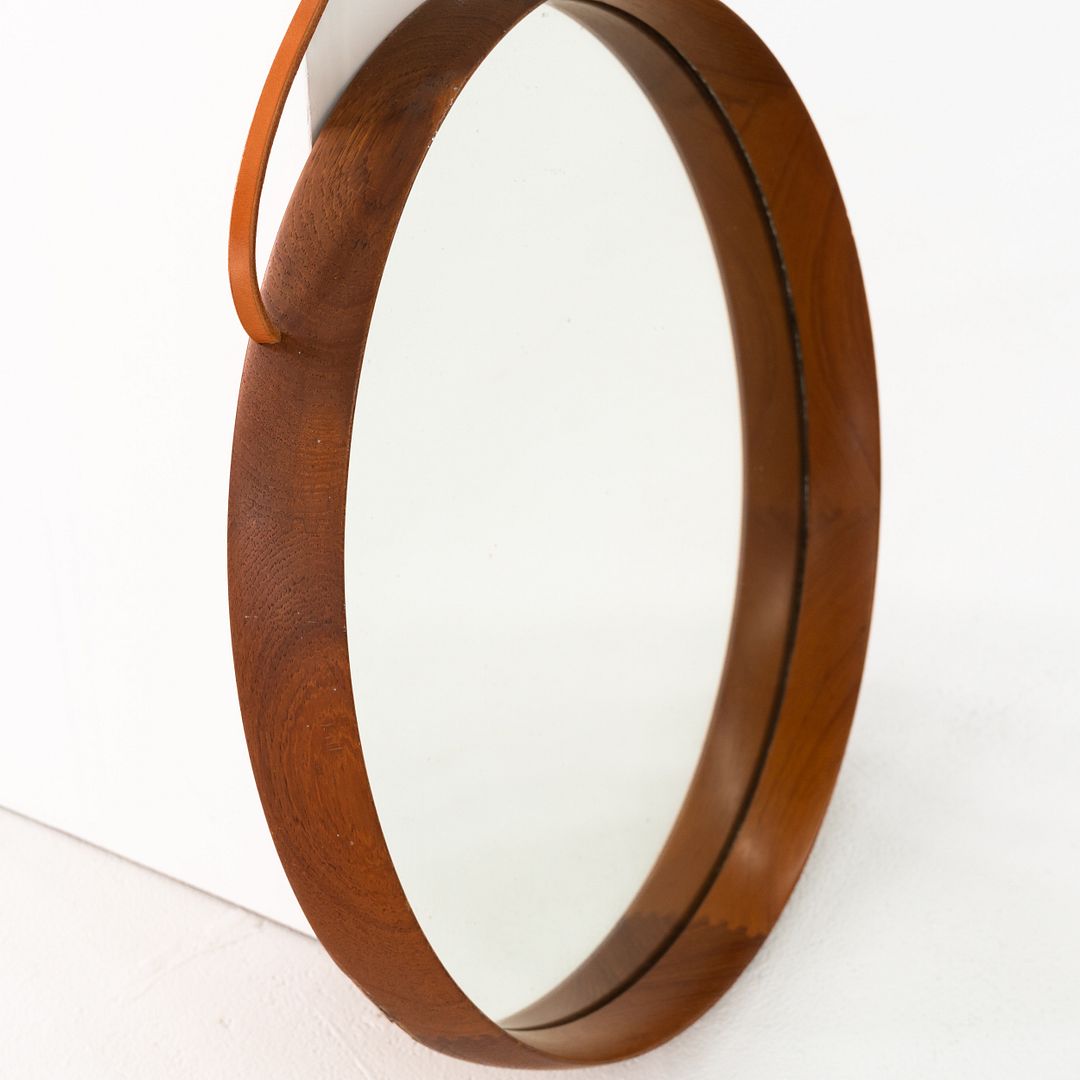 Swedish Teak Mirror with Leather Strap
