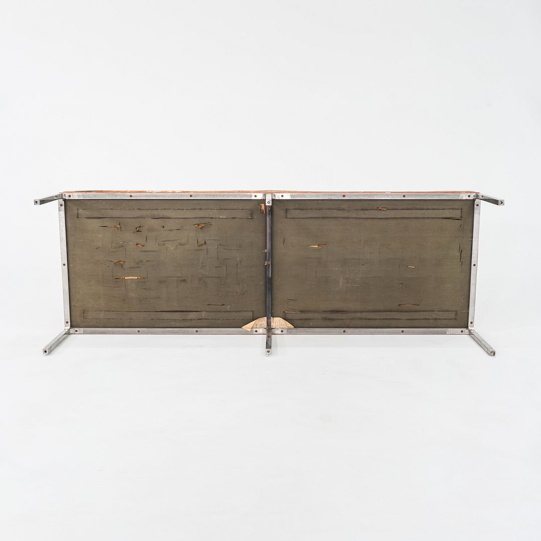Patinated Leather and Steel Bench