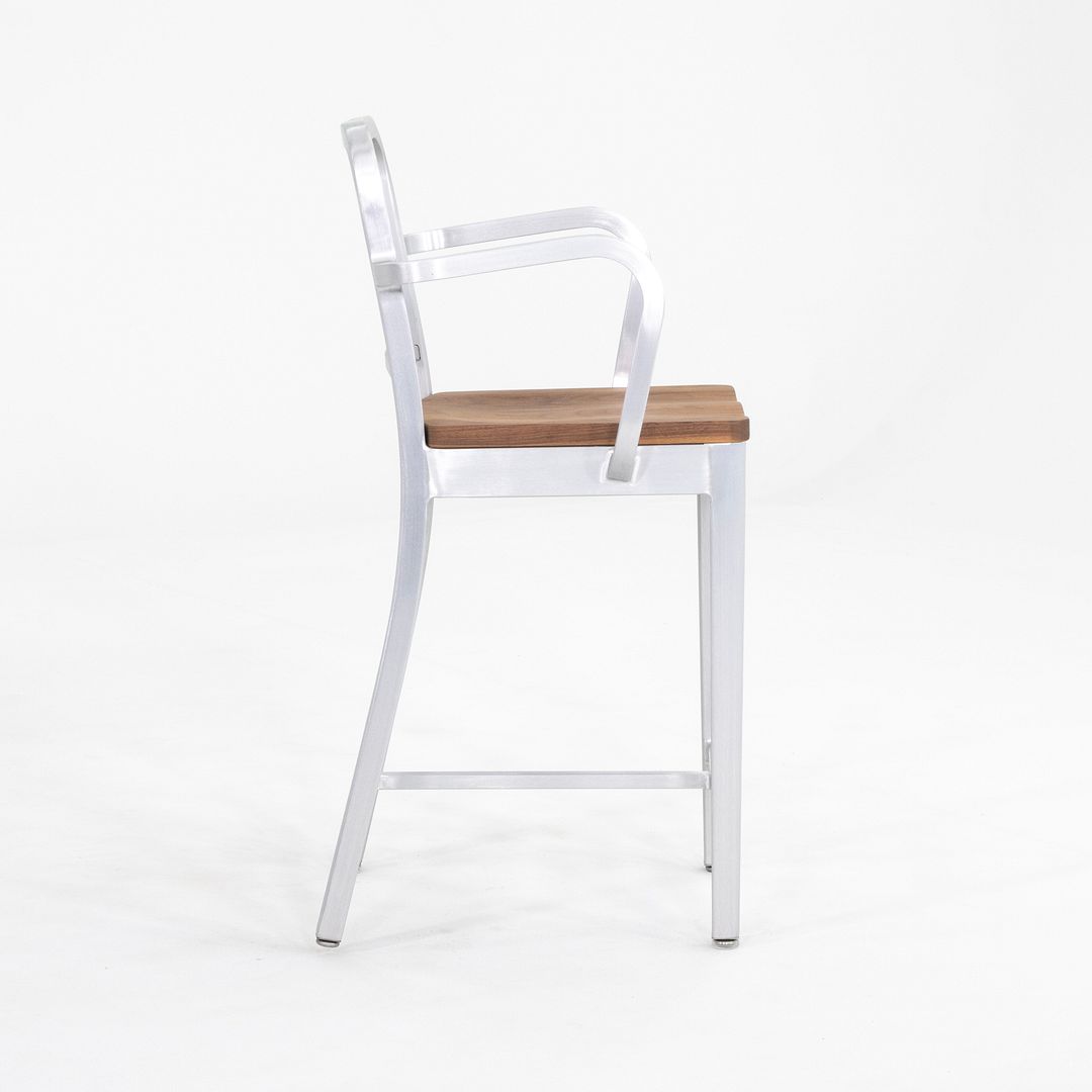 Emeco 1104 Navy Bar Stool With Wood Seat