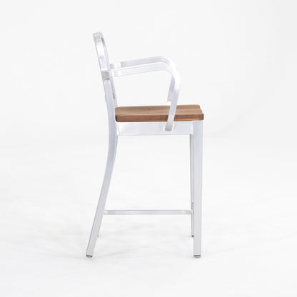 Emeco 1104 Navy Bar Stool With Wood Seat