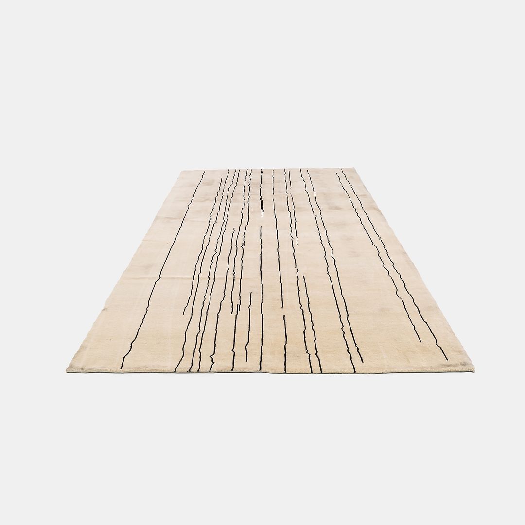Cream and Black Woodlines Area Rug