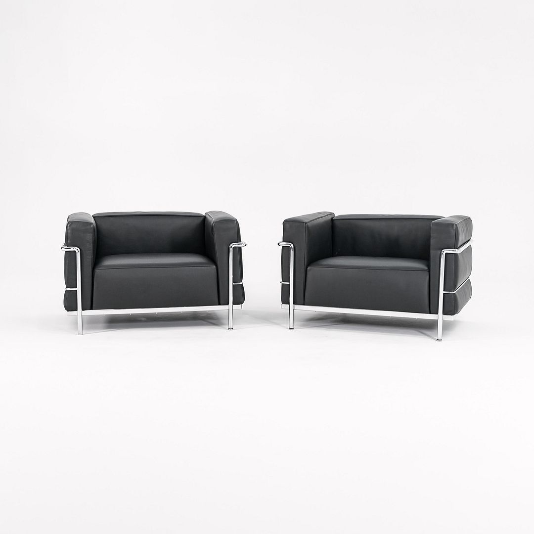Charlotte Perriand - Le Corbusier - Cassina Gray Beige Petit Confort LC2  Club Lounge Chair + Ottoman
