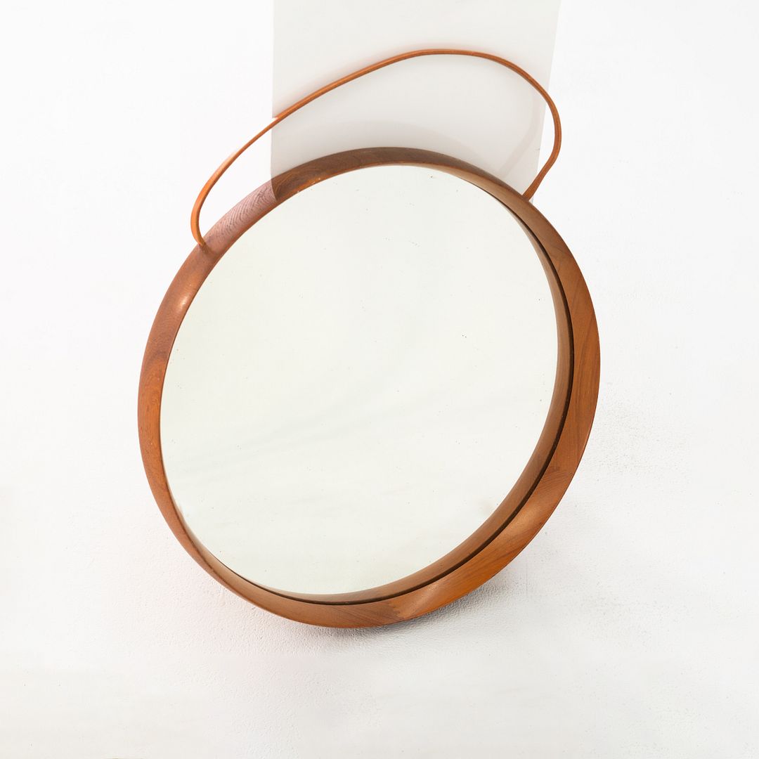 Swedish Teak Mirror with Leather Strap