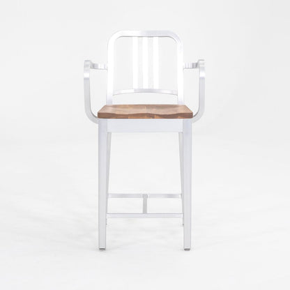 Emeco 1104 Navy Bar Stool With Wood Seat