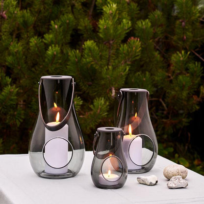 Holmegaard Design With Light Lantern, Smoke, H: 9.8"