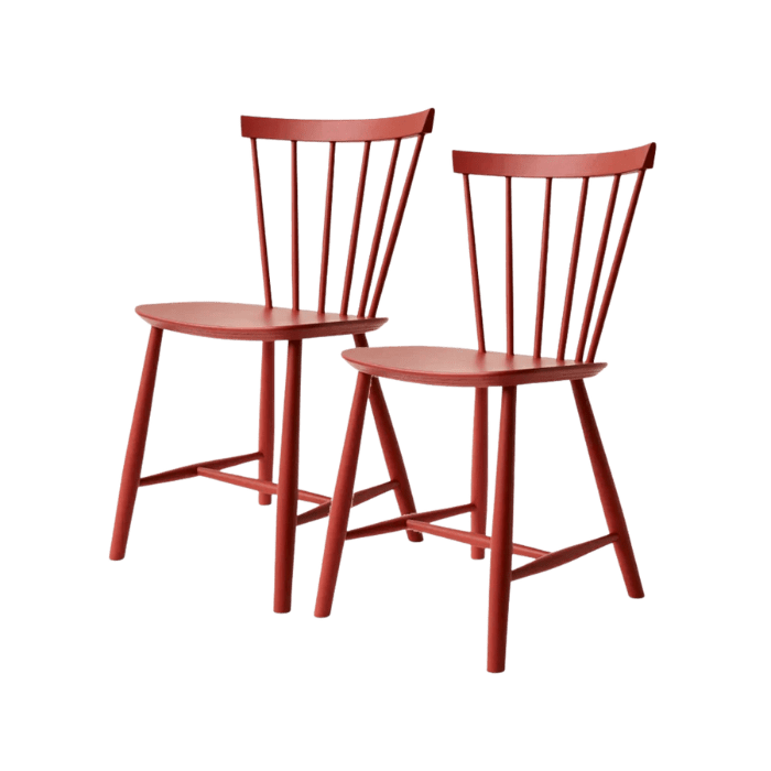 J46 Dining Chair — Coral Red Painted Beech — Set of 2