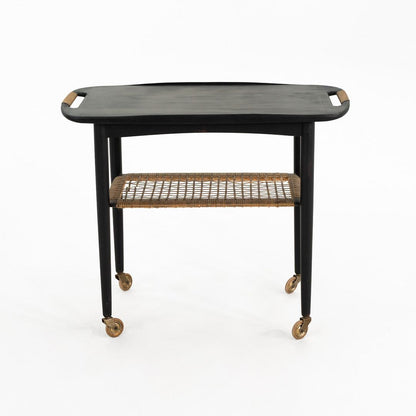 Danish Modern Two-Tiered Woven Bar Cart