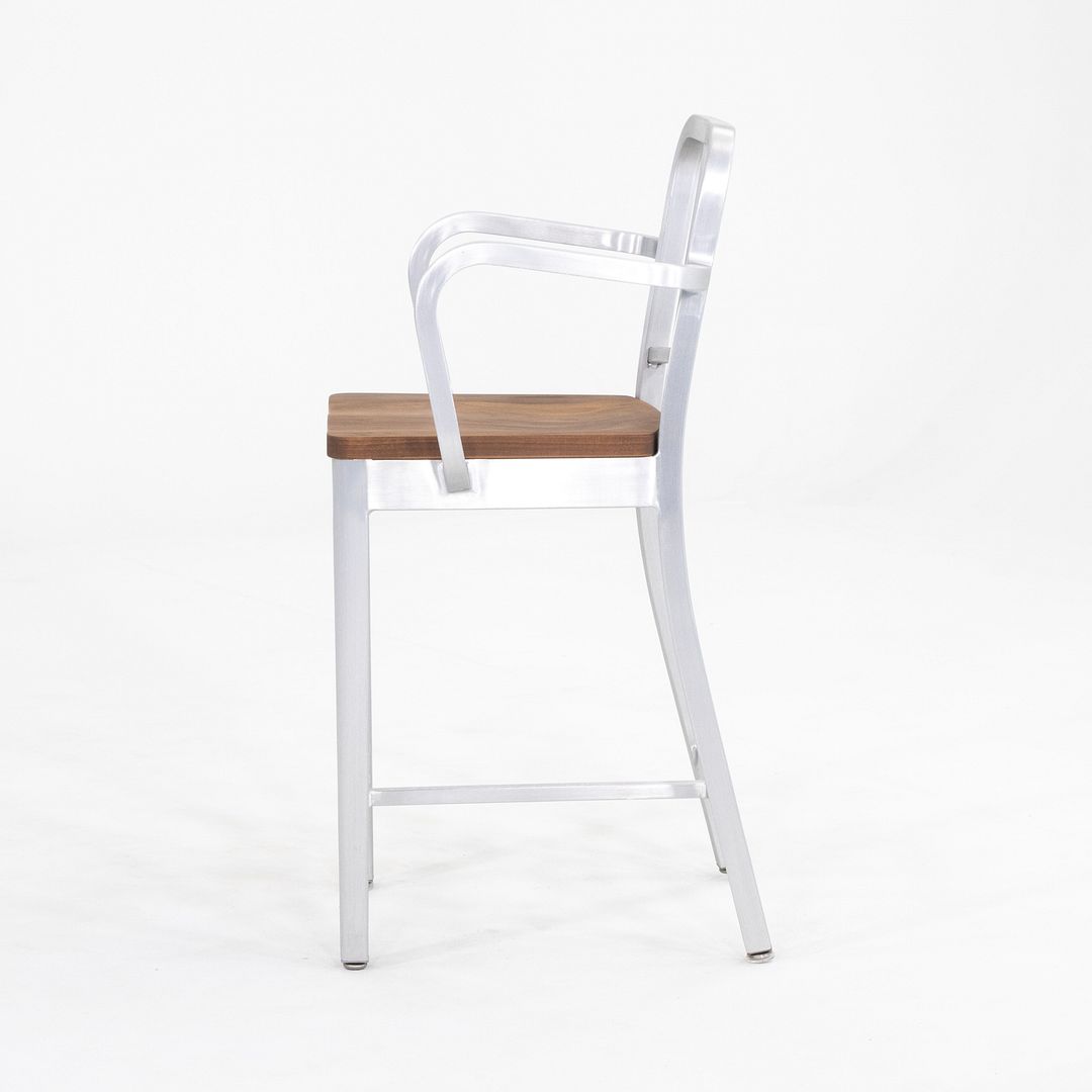 Emeco 1104 Navy Bar Stool With Wood Seat