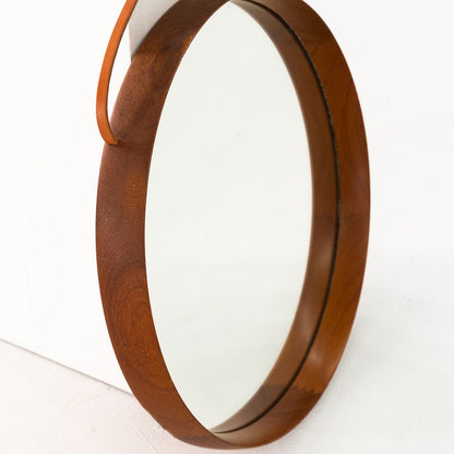 Swedish Teak Mirror with Leather Strap