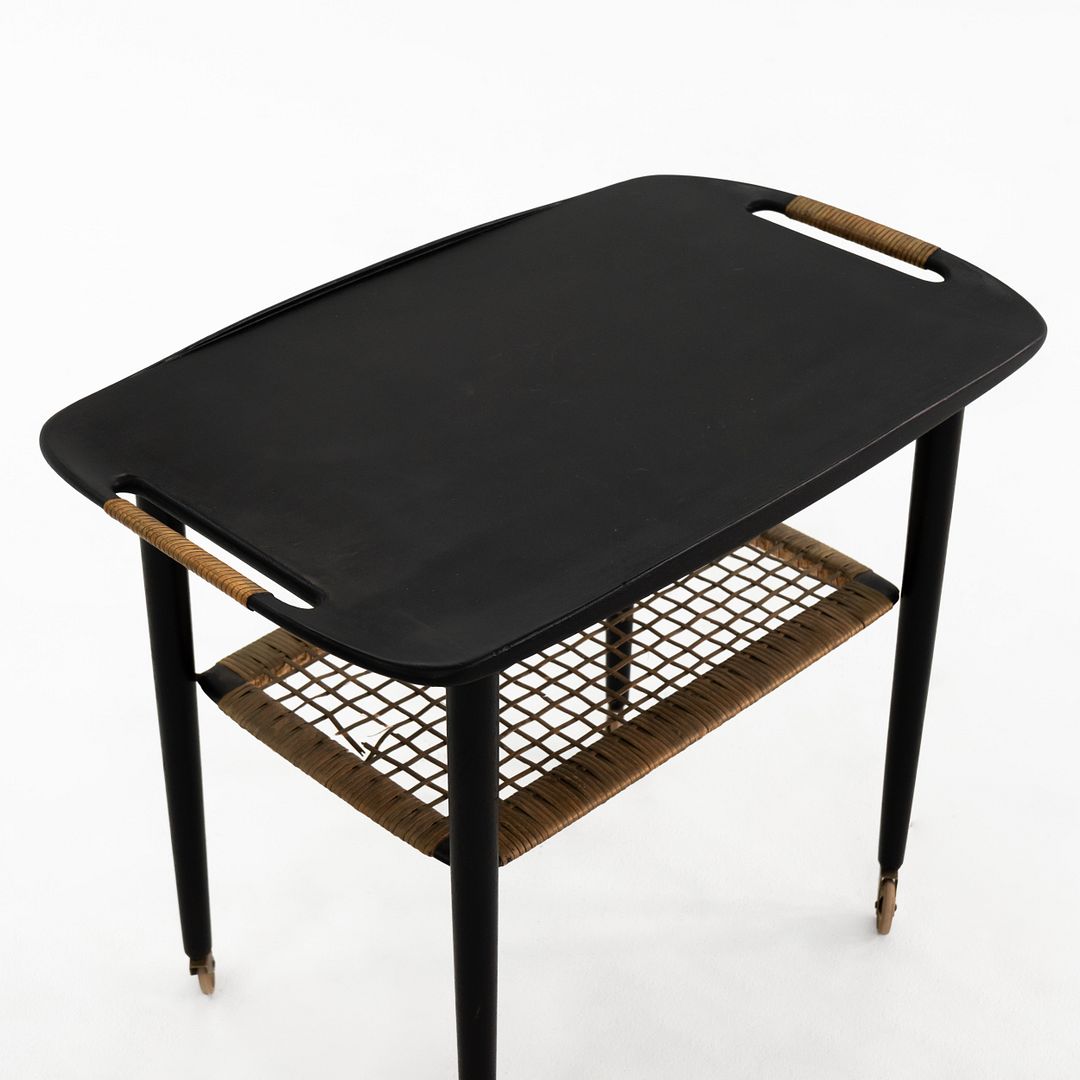 Danish Modern Two-Tiered Woven Bar Cart