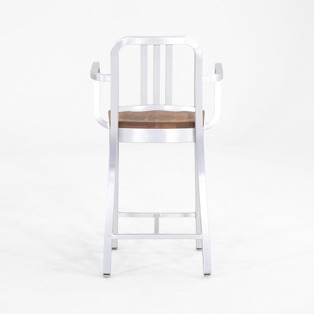 Emeco 1104 Navy Bar Stool With Wood Seat