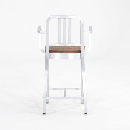 Emeco 1104 Navy Bar Stool With Wood Seat