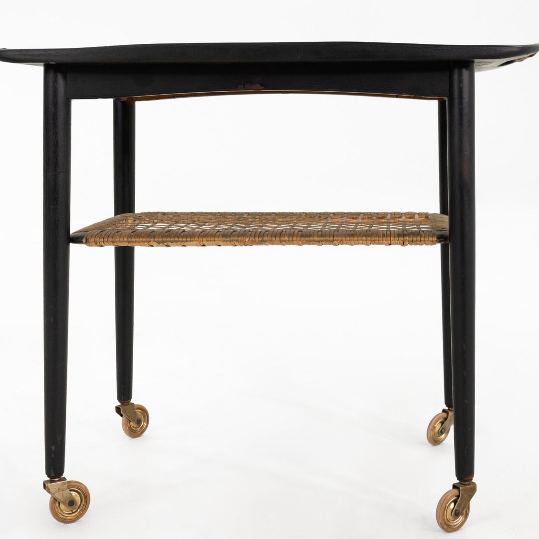 Danish Modern Two-Tiered Woven Bar Cart