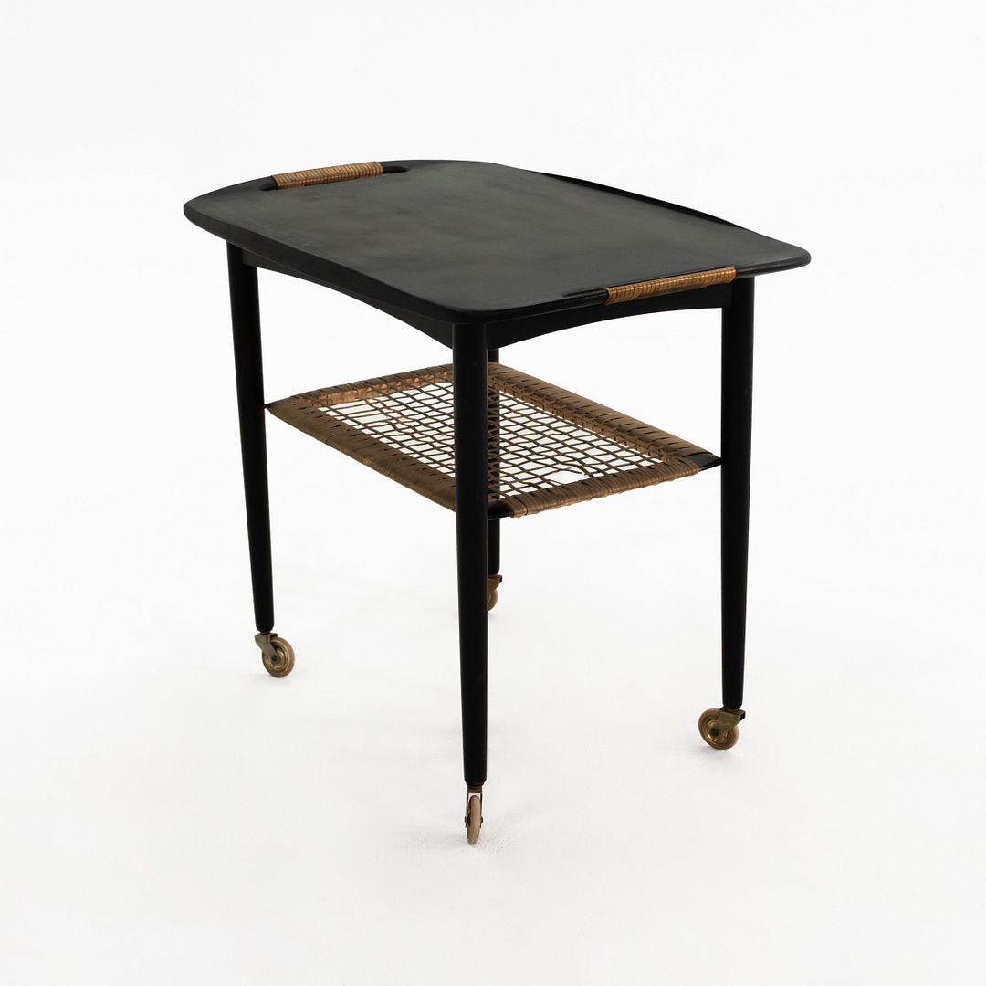 Danish Modern Two-Tiered Woven Bar Cart
