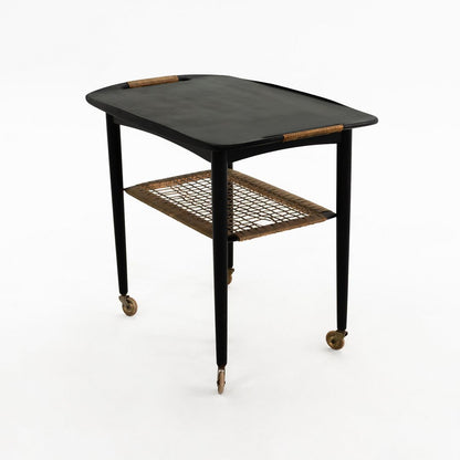 Danish Modern Two-Tiered Woven Bar Cart