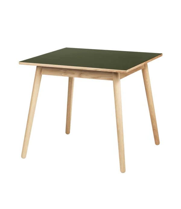 C35A Dining Table — Nature Lacquered Oak/Olive Green Linoleum