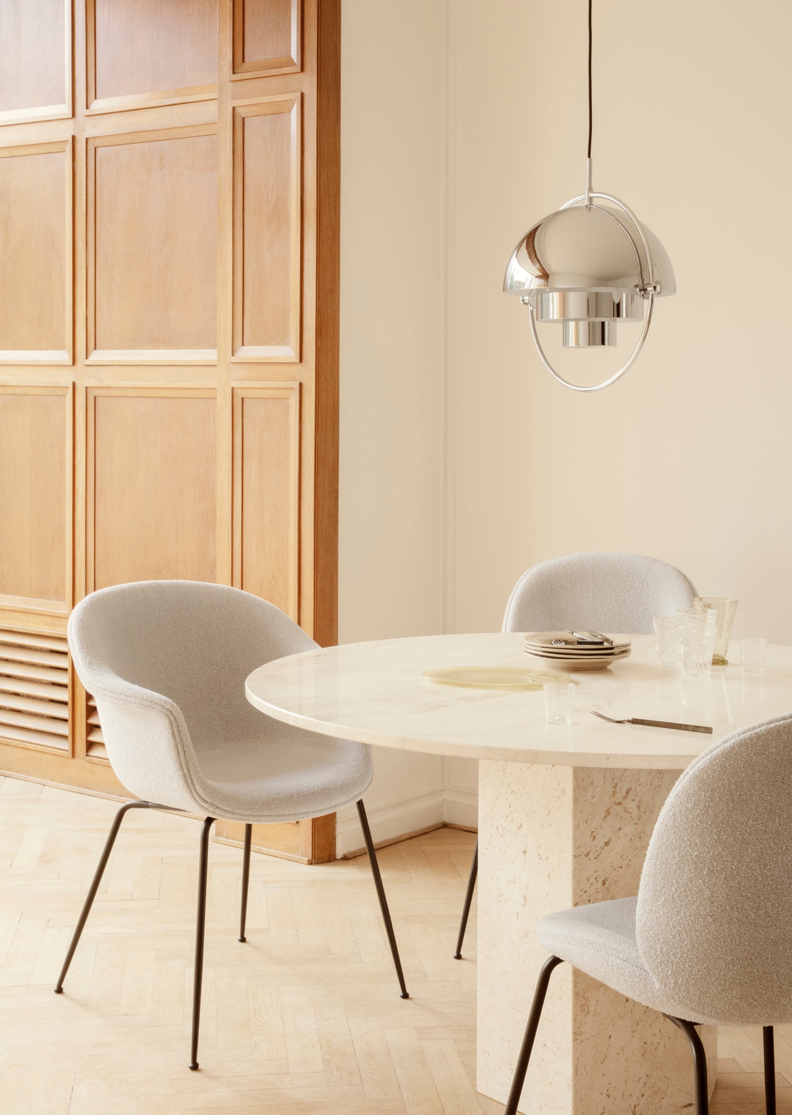 Bat Dining Chair — Fully Upholstered with Metal Conic Base