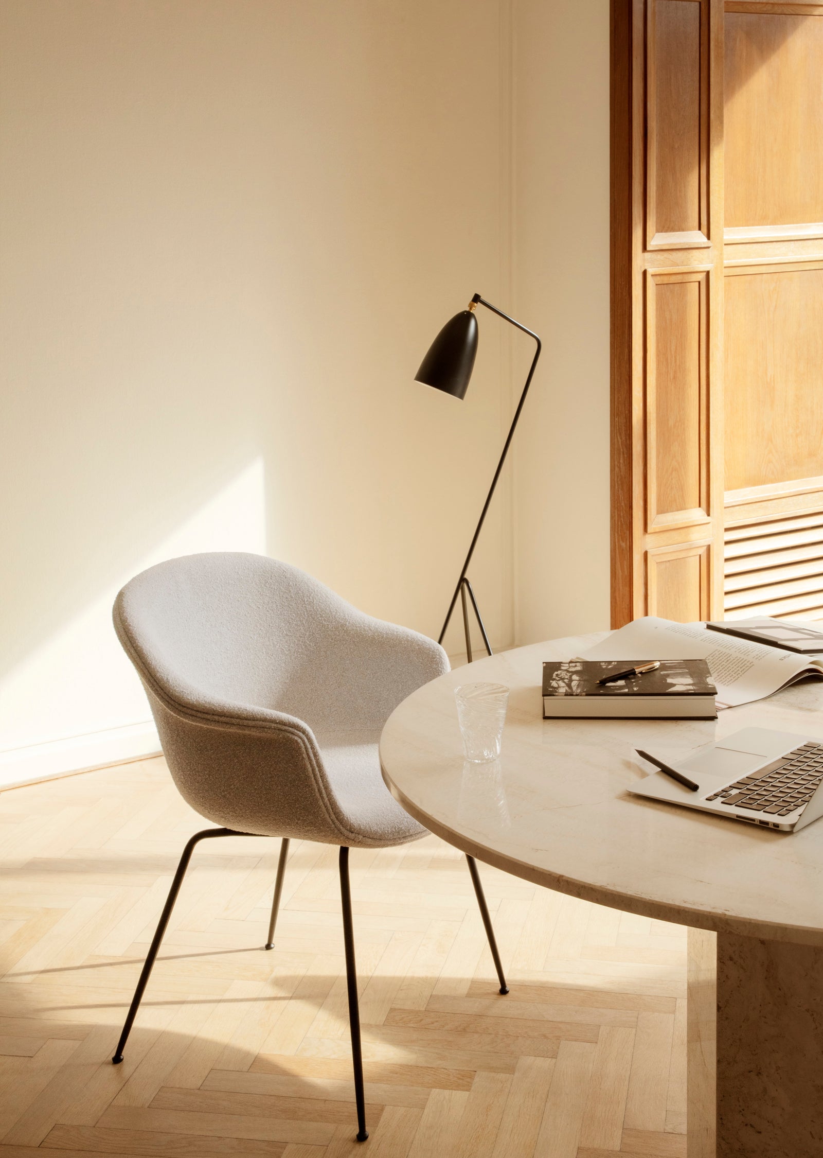 Bat Dining Chair — Fully Upholstered with Metal Conic Base