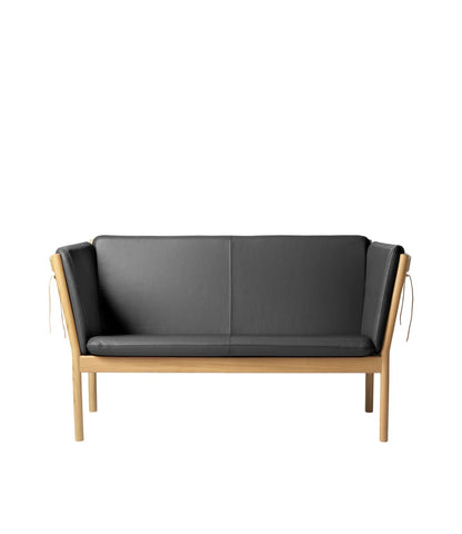 J148 2-Person Sofa — Nature Lacquered Oak/Black Leather