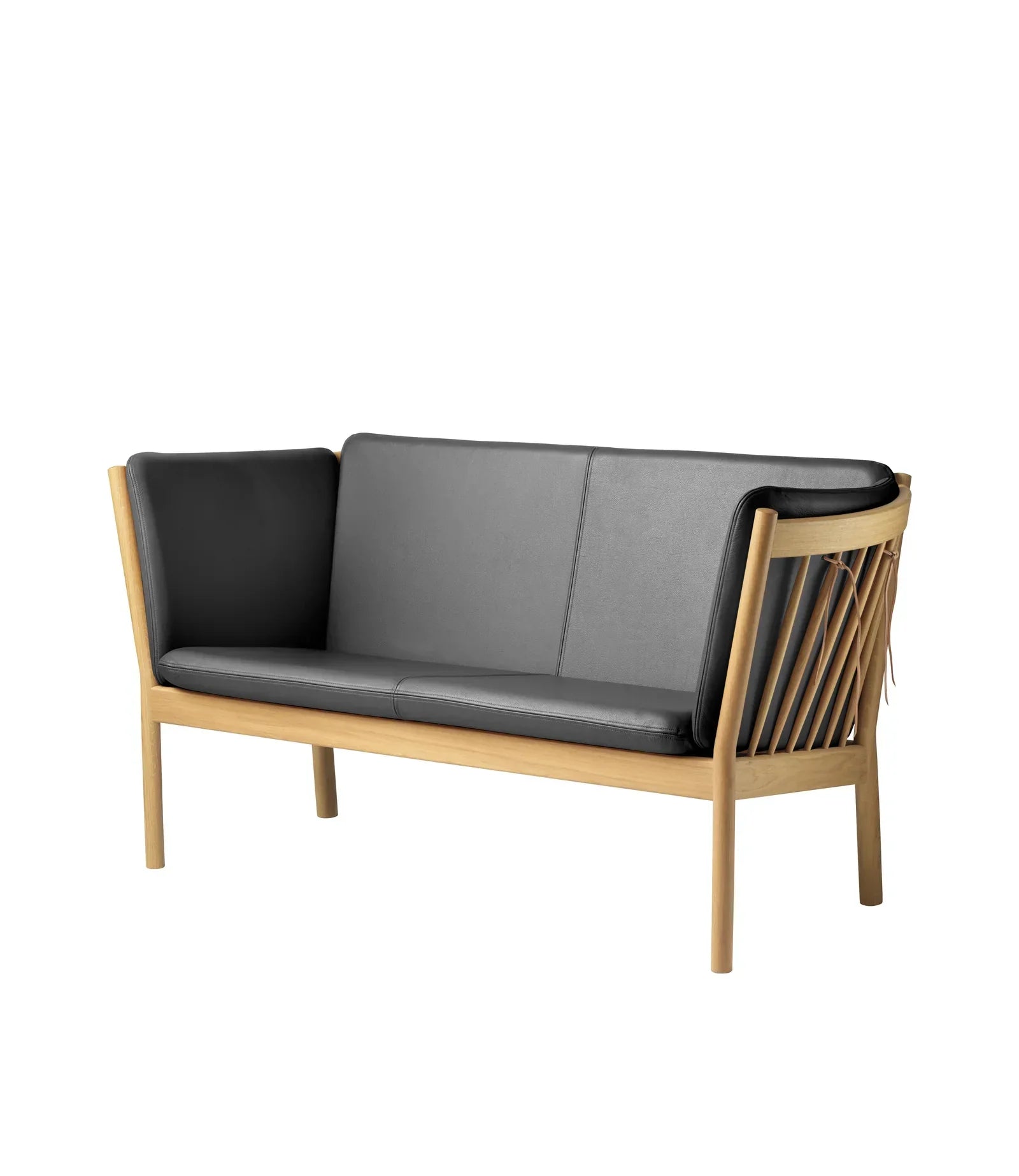 J148 2-Person Sofa — Nature Lacquered Oak/Black Leather
