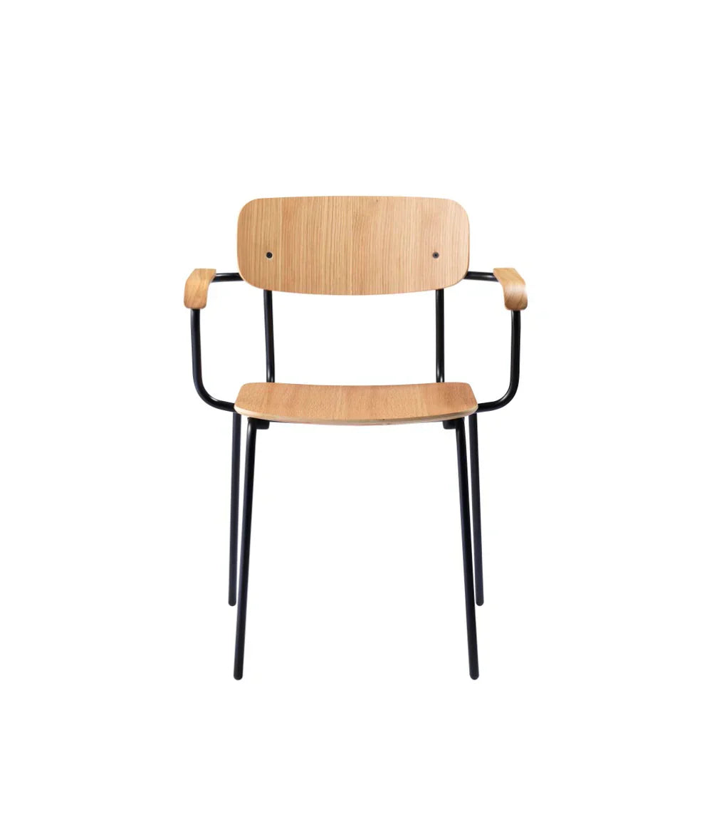 J183 Holmen Stackable Armchair — Steel Black/Nature Veneer