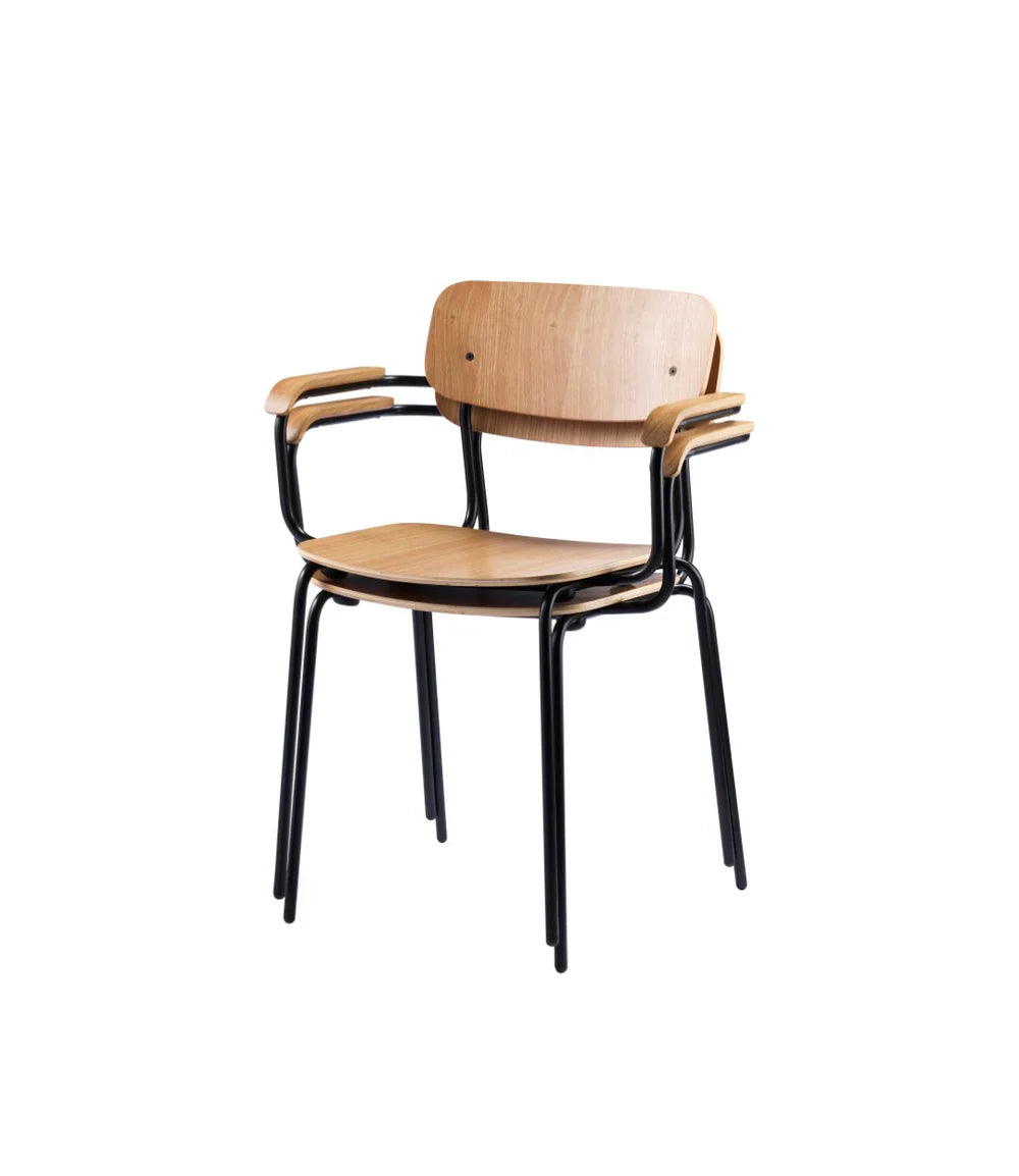 J183 Holmen Stackable Armchair — Steel Black/Nature Veneer