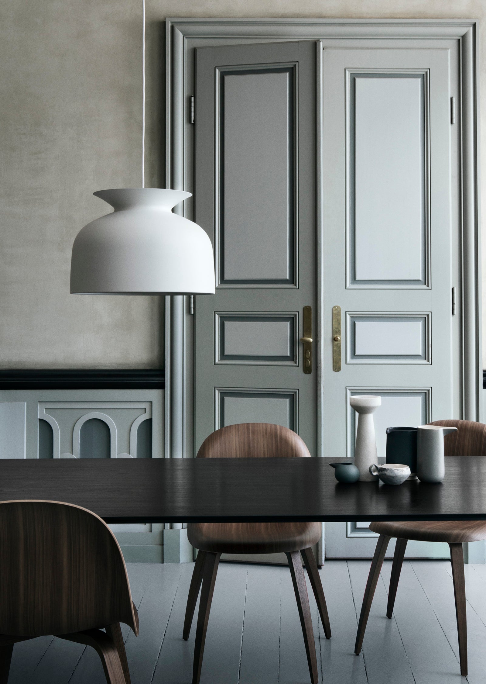 GUBI 3D Dining Chair — Un-Upholstered Wood Shell with Center Base