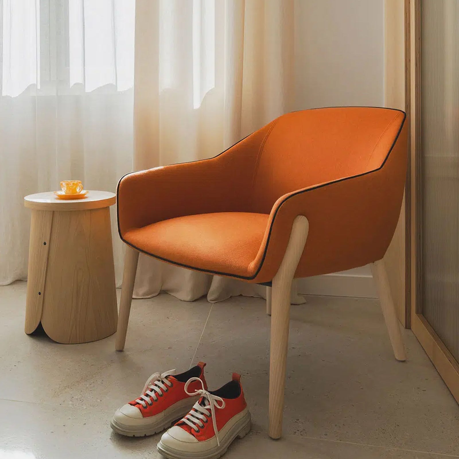 Nido Small Armchair — Wooden Legs and Piping