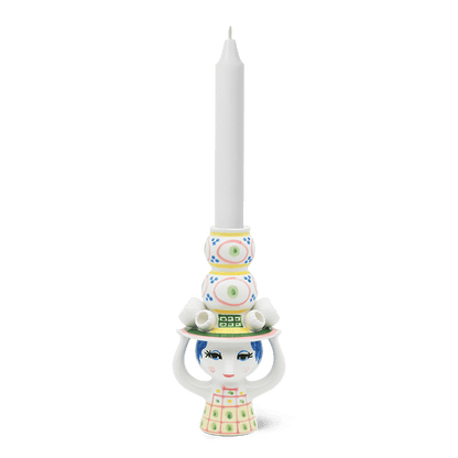 Bjørn Wiinblad Lady with Hat Candleholder, Yellow, H: 6.3"