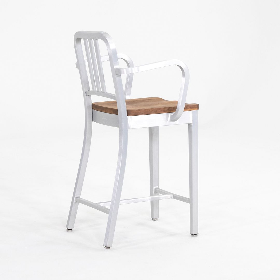 Emeco 1104 Navy Bar Stool With Wood Seat