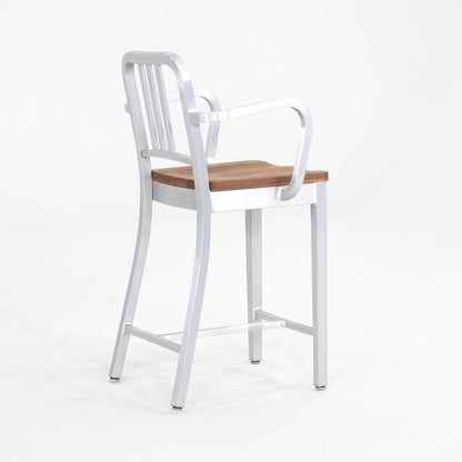 Emeco 1104 Navy Bar Stool With Wood Seat