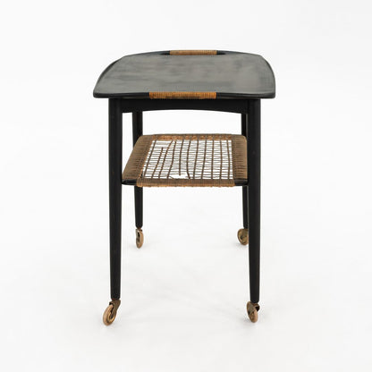 Danish Modern Two-Tiered Woven Bar Cart