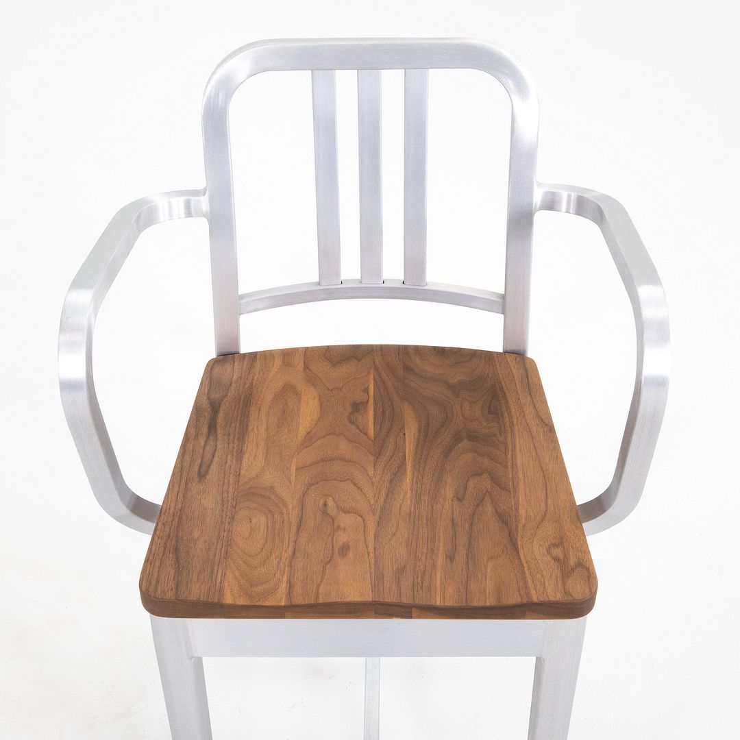 Emeco 1104 Navy Bar Stool With Wood Seat