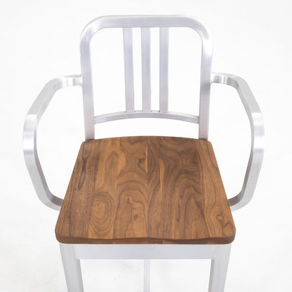 Emeco 1104 Navy Bar Stool With Wood Seat
