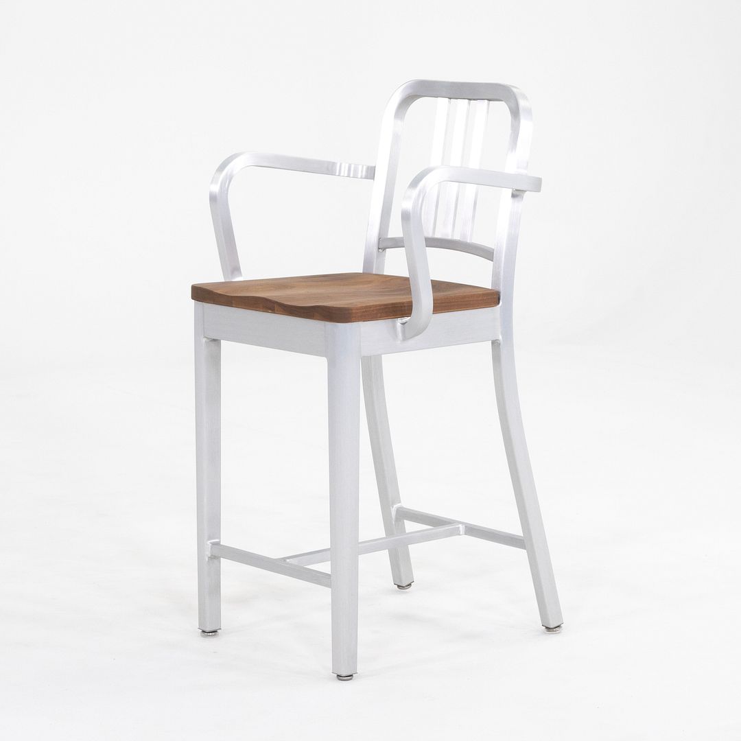Emeco 1104 Navy Bar Stool With Wood Seat