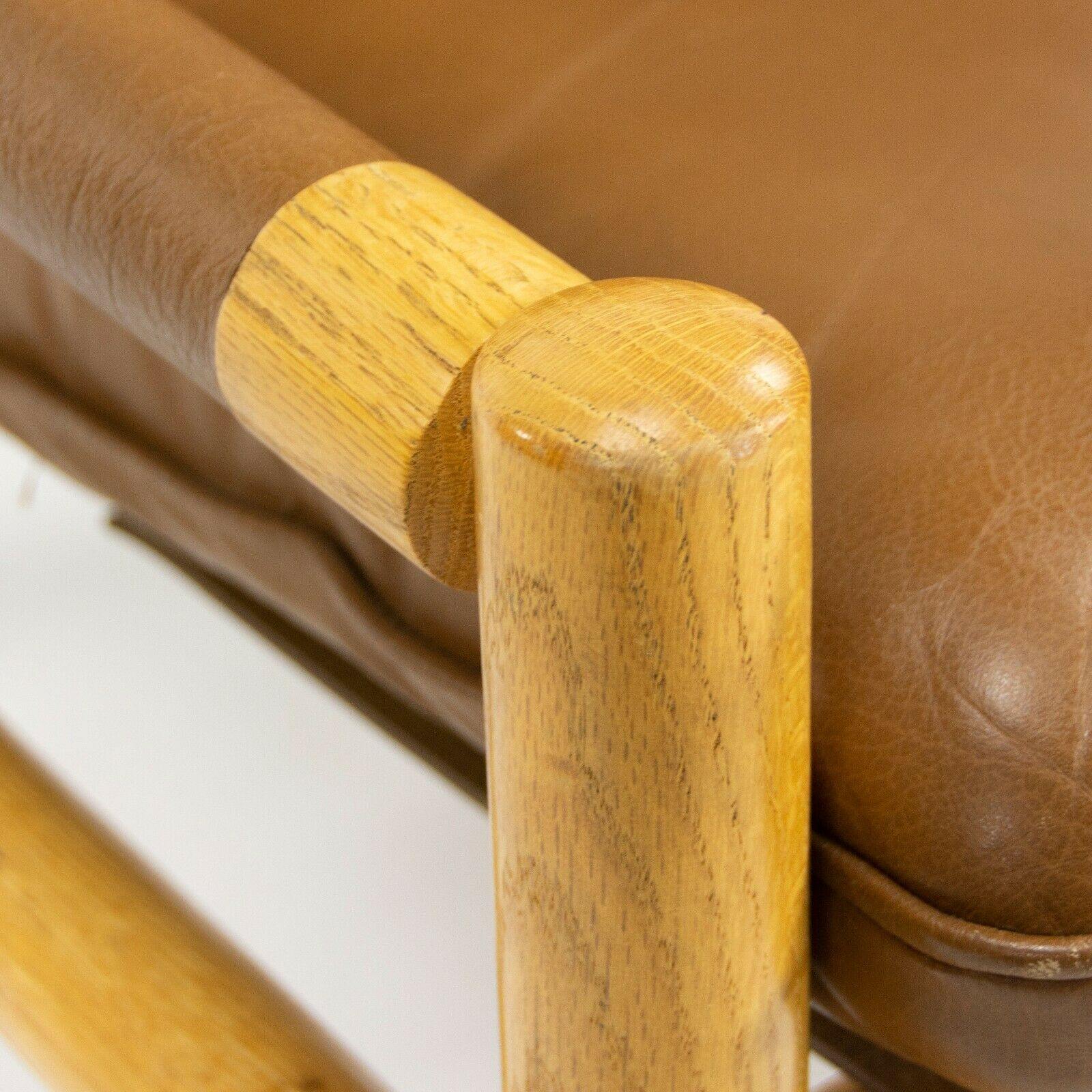 Pair 1976 Nicos Zographos Saronis Leather and Oak Lounge Chairs