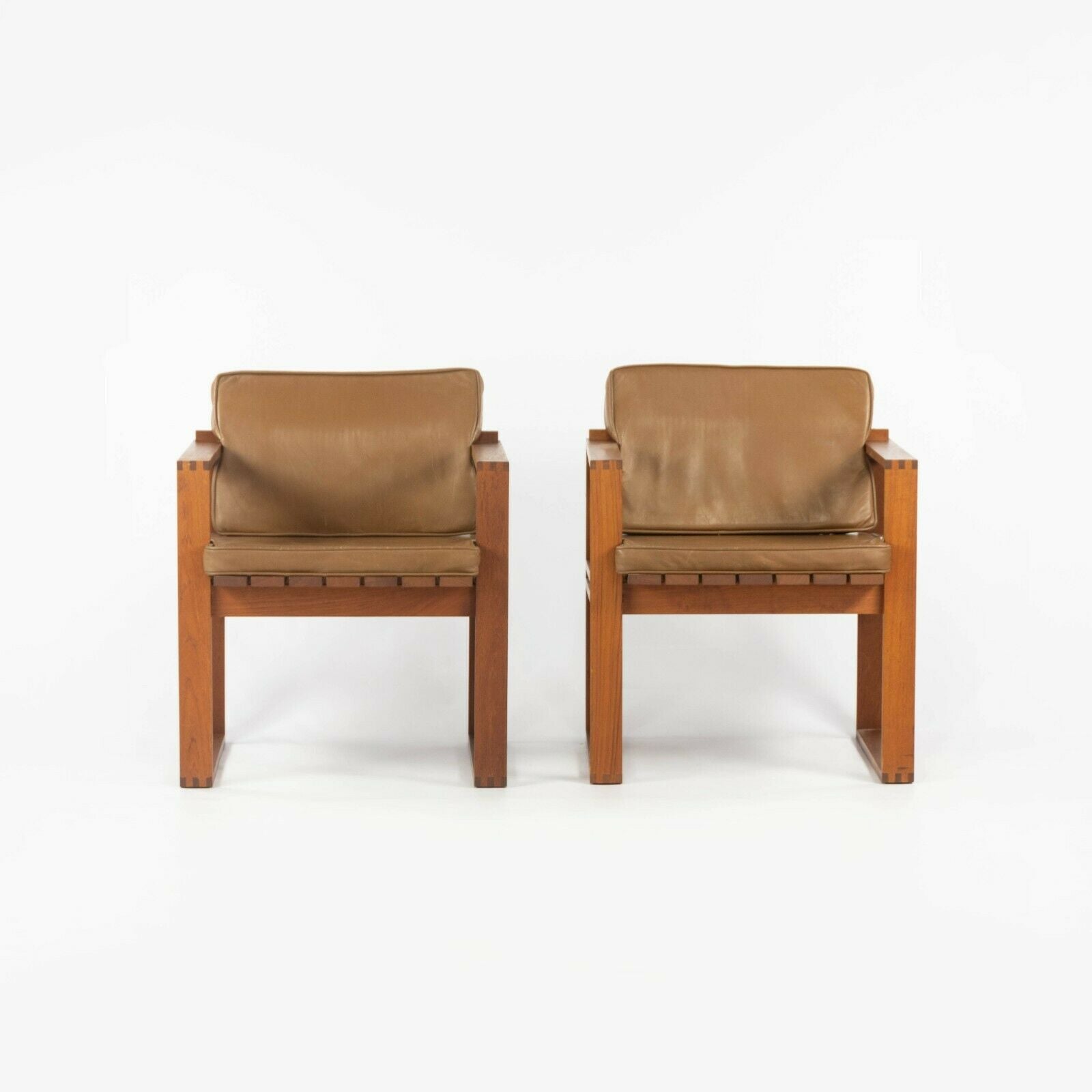 Teak Slat-Seat Armchairs
