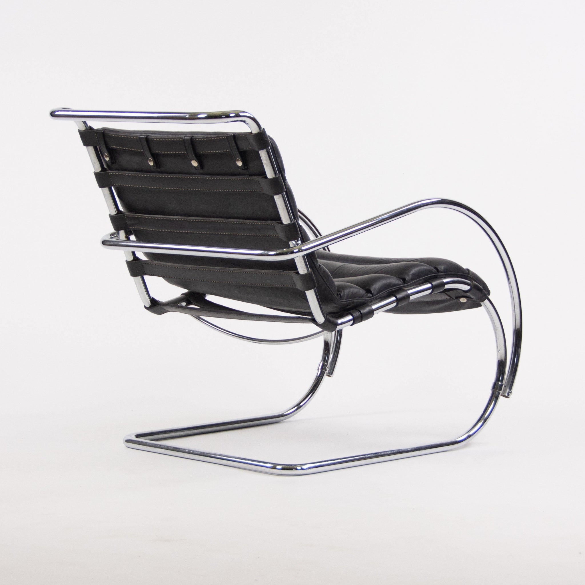 Mies Van Der Rohe Vintage MR Lounge Chair with Arms Black Leather Chrome Knoll - Rarify Inc.