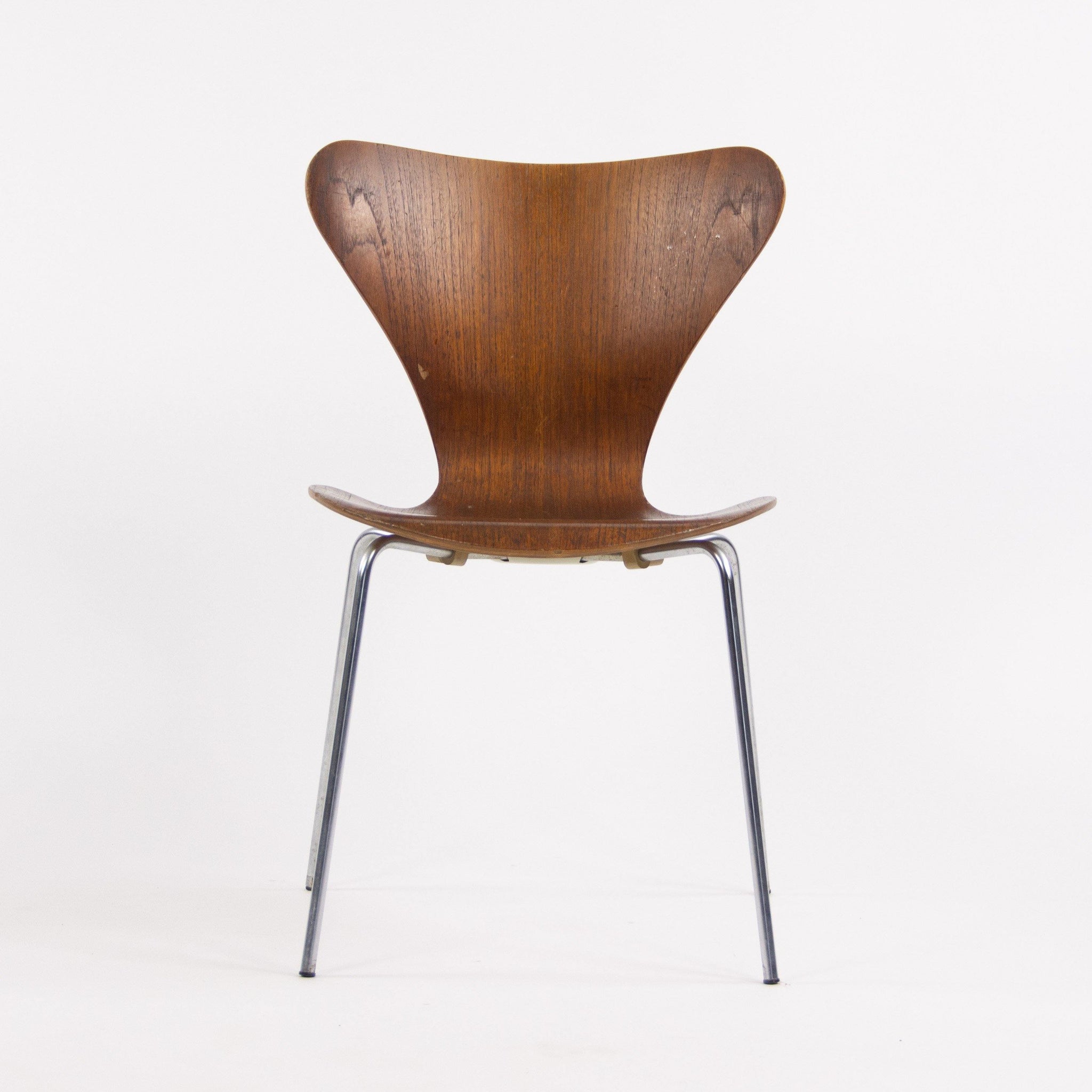 1960's Vintage Fritz Hansen Set of Four Teak Arne Jacobsen Series 7 Dining Chairs Stackable - Rarify Inc.