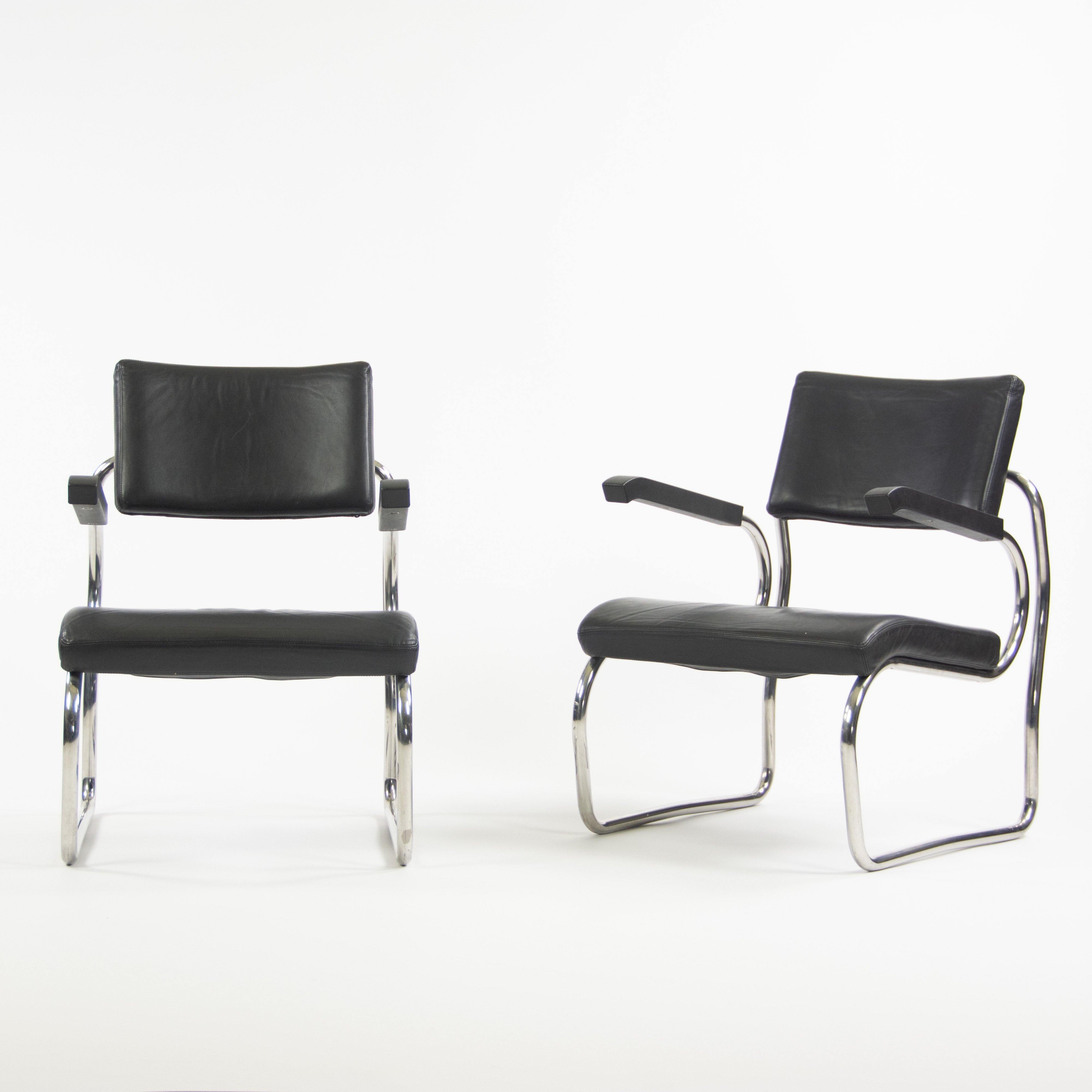 1990s Pair of Sant'elia Arm Chairs by Giuseppe Terragni for Zanotta Leather and Stainless - Rarify Inc.