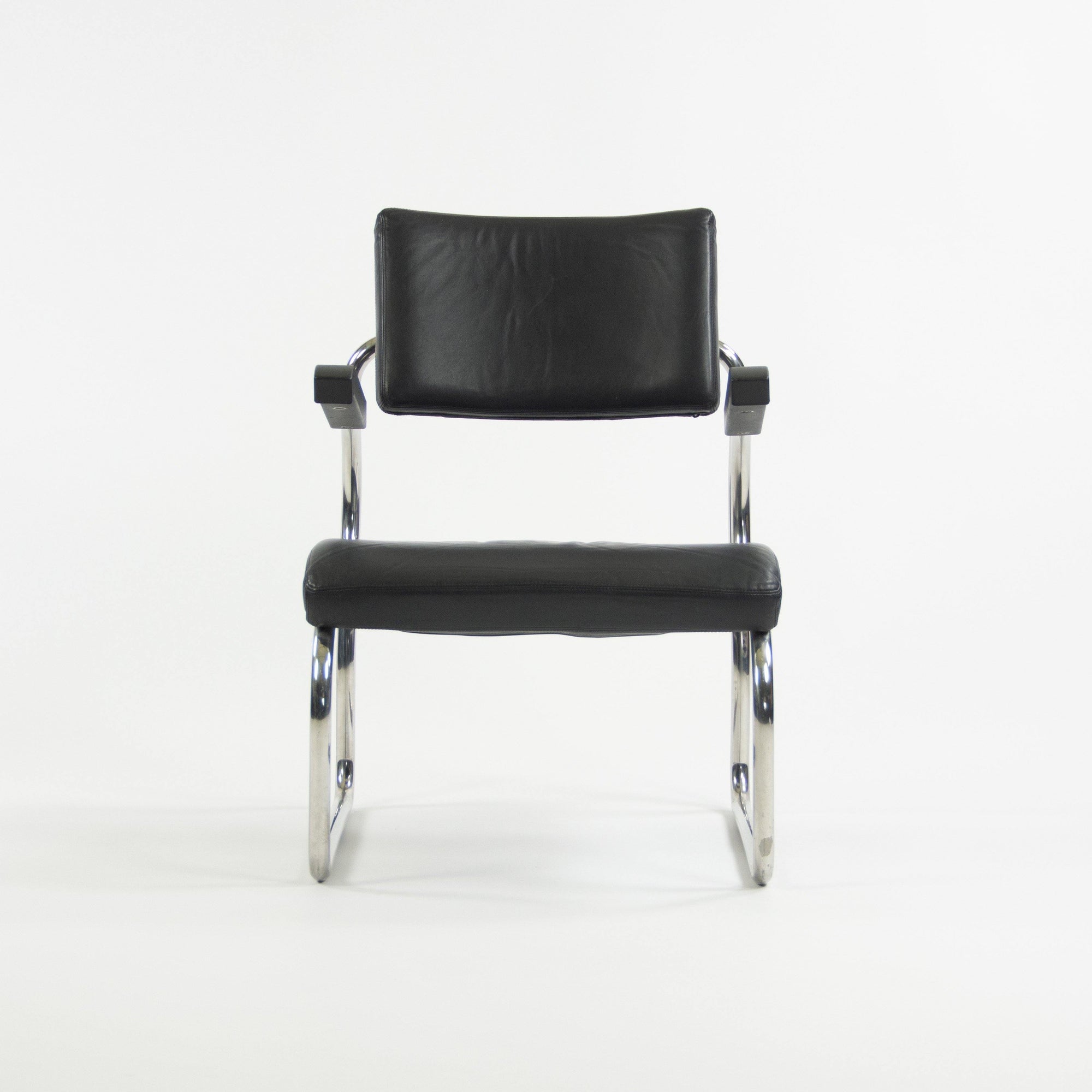 1990s Pair of Sant'elia Arm Chairs by Giuseppe Terragni for Zanotta Leather and Stainless - Rarify Inc.