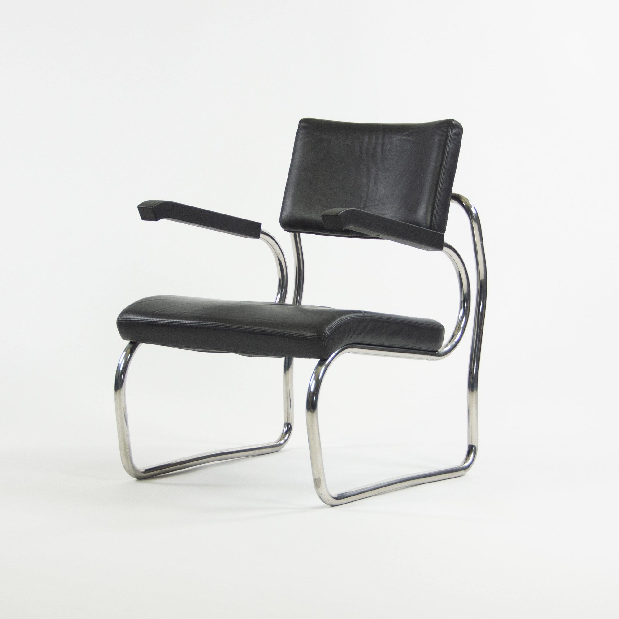 1990s Pair of Sant'elia Arm Chairs by Giuseppe Terragni for Zanotta Leather and Stainless - Rarify Inc.