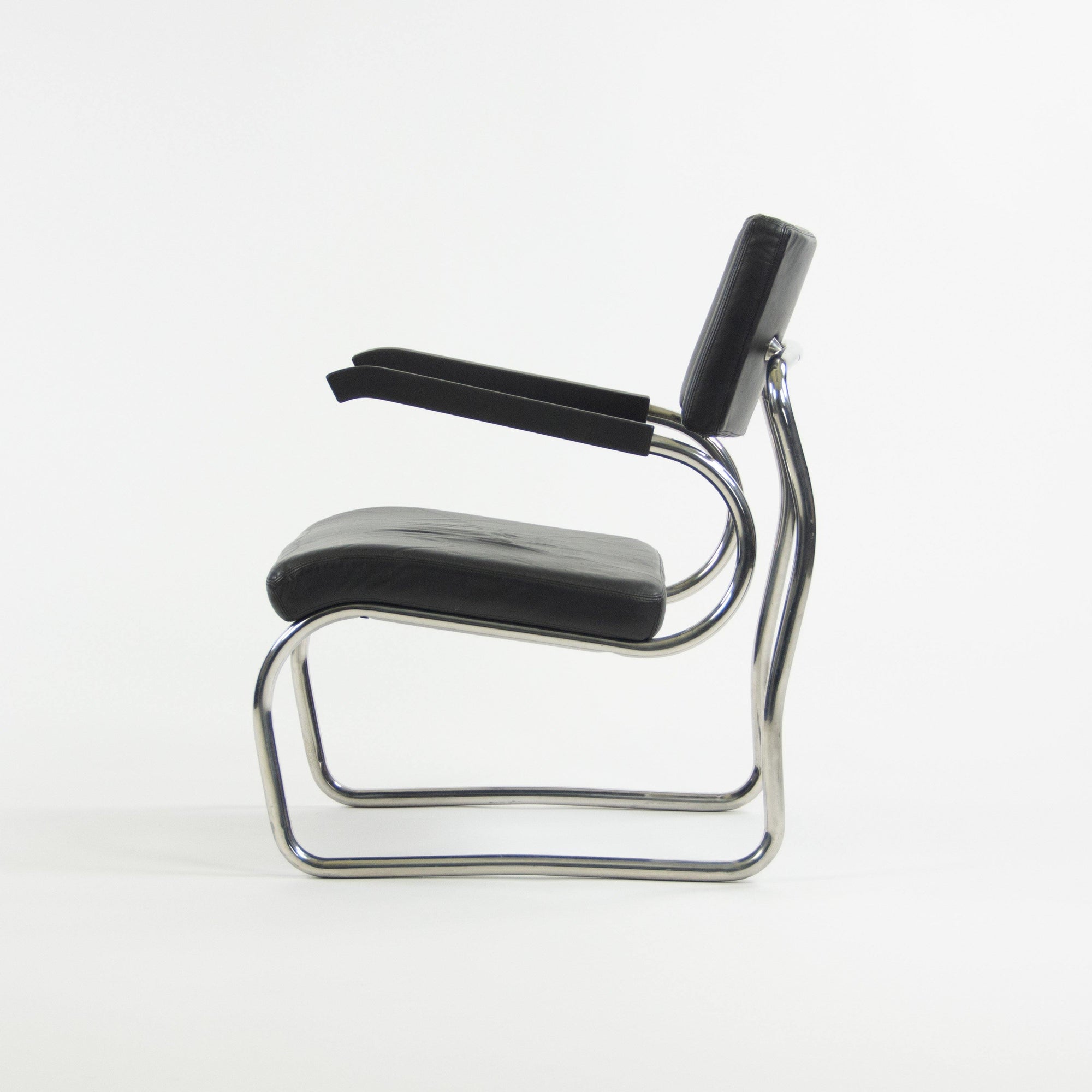 1990s Pair of Sant'elia Arm Chairs by Giuseppe Terragni for Zanotta Leather and Stainless - Rarify Inc.