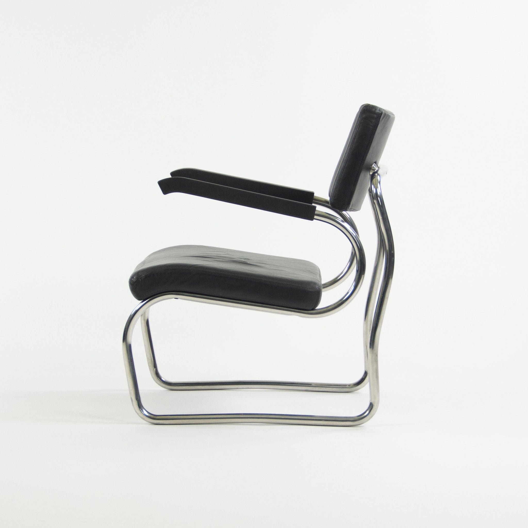 1990s Pair of Sant'elia Arm Chairs by Giuseppe Terragni for Zanotta Leather and Stainless - Rarify Inc.