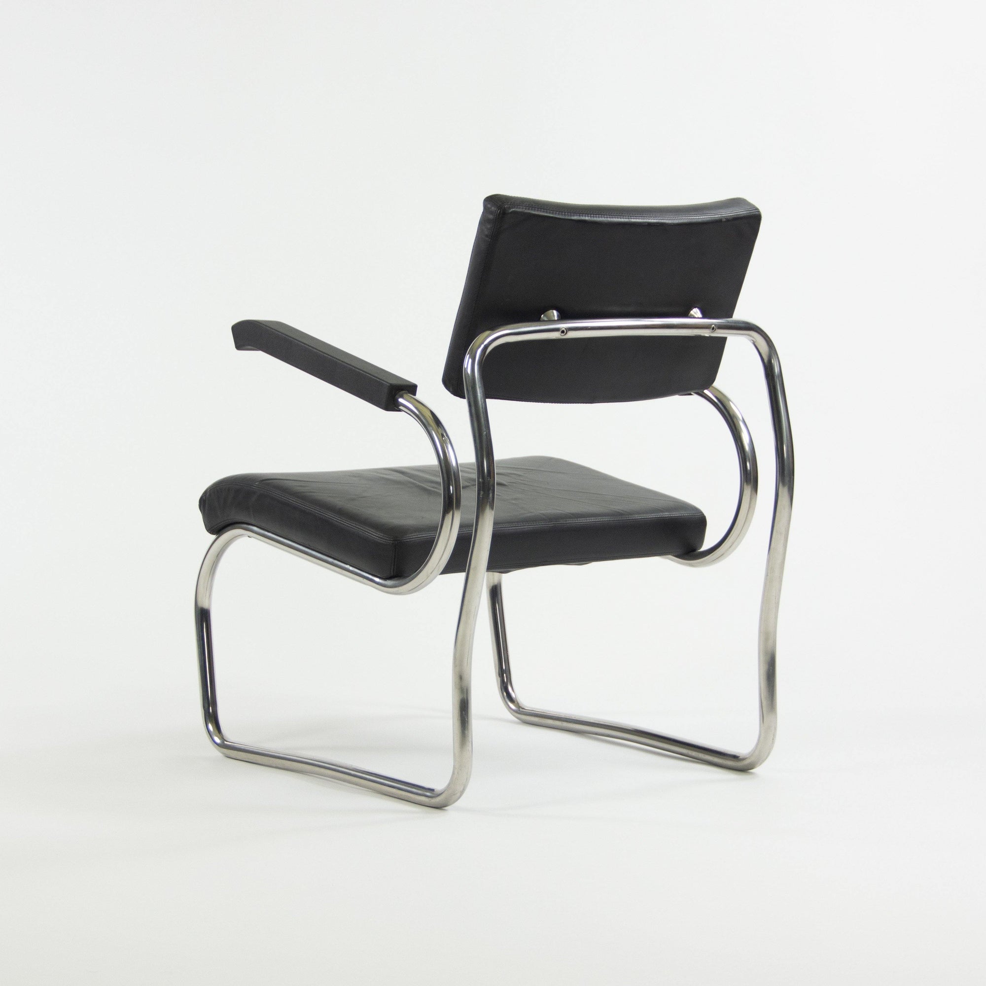 1990s Pair of Sant'elia Arm Chairs by Giuseppe Terragni for Zanotta Leather and Stainless - Rarify Inc.