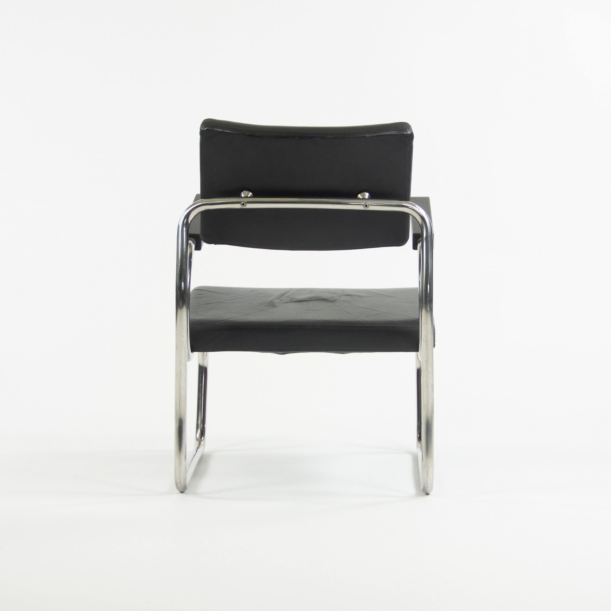 1990s Pair of Sant'elia Arm Chairs by Giuseppe Terragni for Zanotta Leather and Stainless - Rarify Inc.